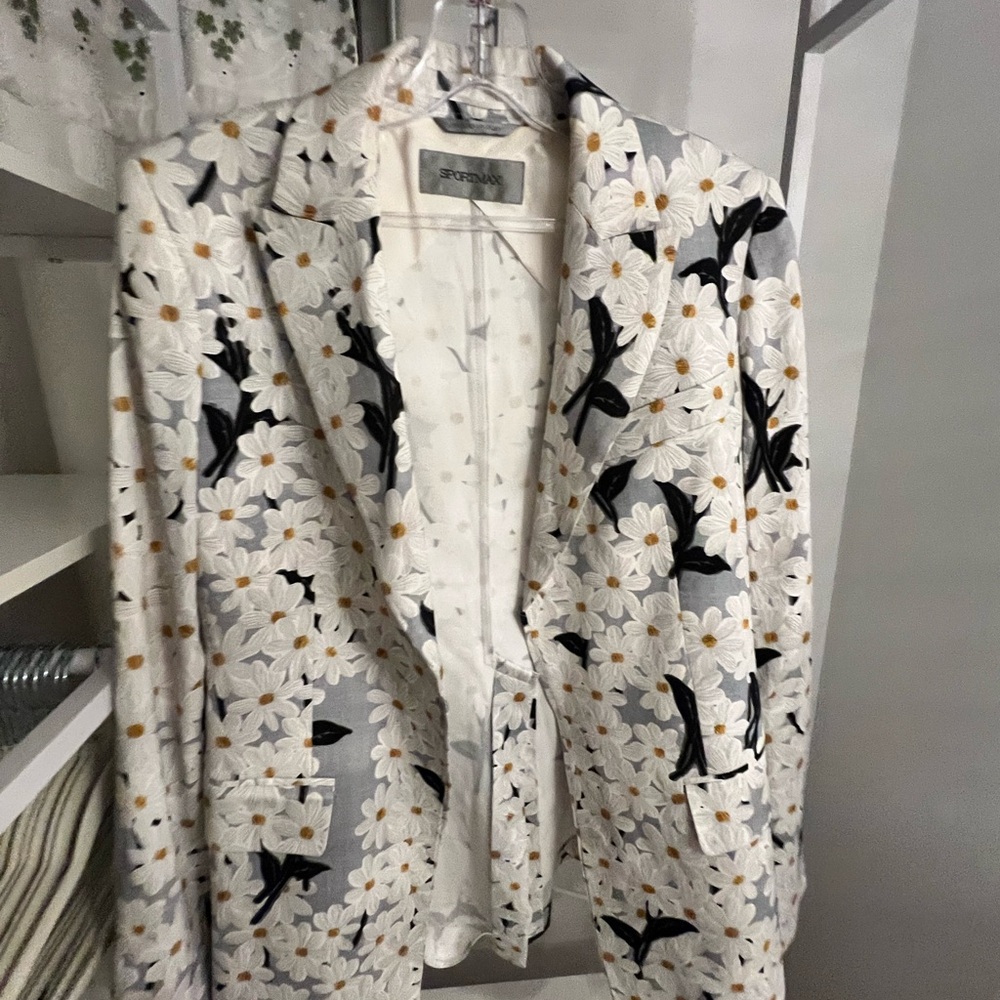 Sportmax White and Black Floral Blazer